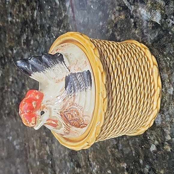 VINTAGE 50s JAPAN Chicken Hen on Nest Basket Porcelain Bowl Ceramic Jar - Picture 2 of 6